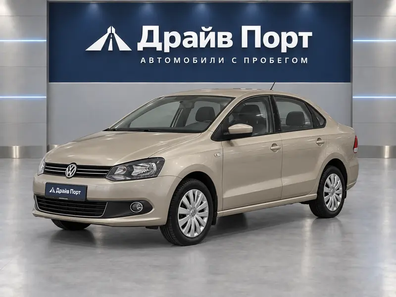 Volkswagen Polo 2015 — с пробегом, седан, бежевый, вид спереди