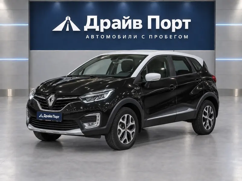 Renault Kaptur 2021 — с пробегом, внедорожник, черный с белым, вид спереди
