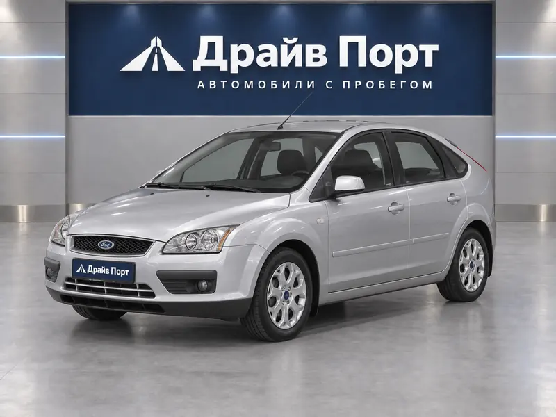 Ford Focus 2007 — с пробегом, хэтчбек, серебристый, вид спереди