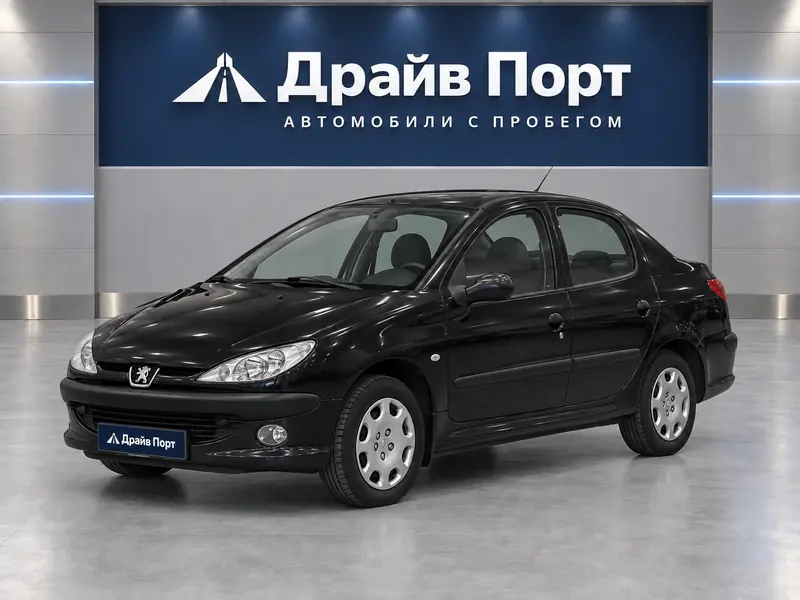 Peugeot 206 2009 — с пробегом, седан, черный, вид спереди