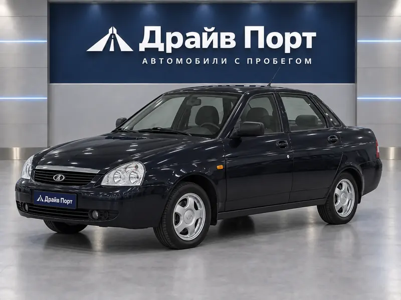 Lada Priora 2009 — с пробегом, седан, сине-черный, вид спереди
