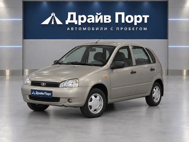 Lada Kalina 2007 — с пробегом, хэтчбек, бежево-серый, вид спереди